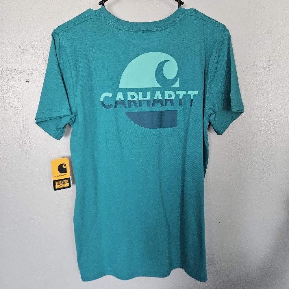 Carhartt NWT Boys Youth Large 14/16 Teal Blue Short Sleeve Pocket Tee Logo